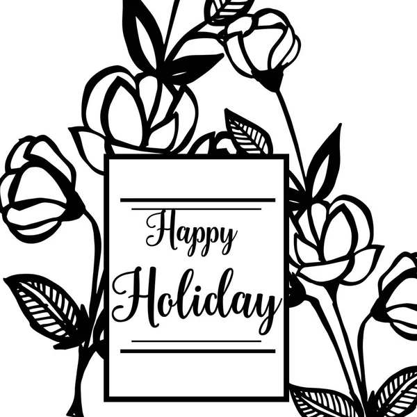 Illustration vectorielle lettrage vacances heureuses avec cadre de fleur moderne — Image vectorielle