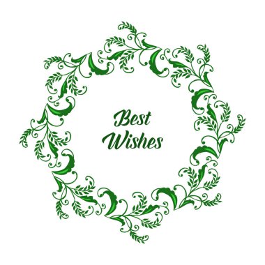 Desen sanat yeşil yaprak çiçek çerçevesi ile en iyi dilekleri yazma Vektör illüstrasyon