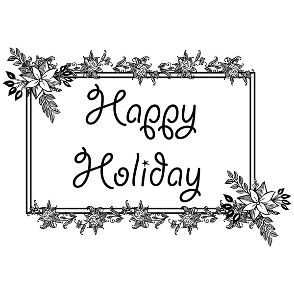 Illustration vectorielle décoration vacances heureuses avec beau cadre de fleurs — Image vectorielle