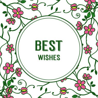Vektör illüstrasyon zarif pembe çiçek çerçeve ile en iyi dilek yazma