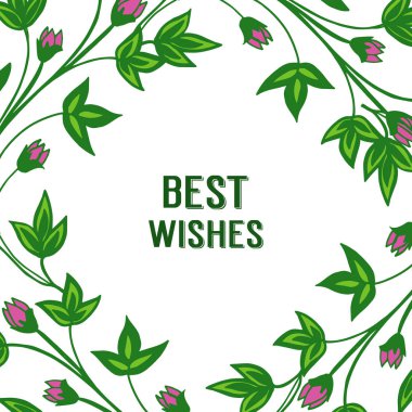 Vektör illüstrasyon tebrik kartı çerçeve çiçek pembe güzelliği ile en iyi dilek ve yeşil yaprakları