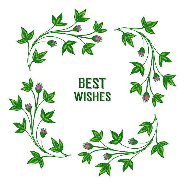 Vetor ilustração decoração cartão melhores desejos com textura de verde armação floral folhosos —  Vetores de Stock