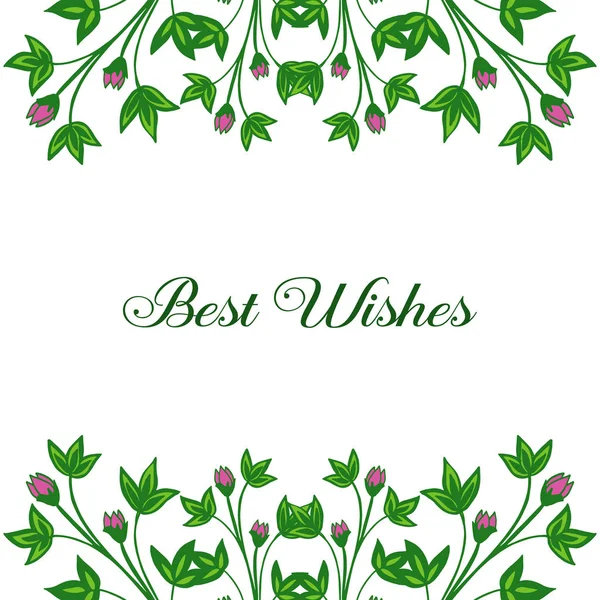 Vector illustration greeting card best wishes with beauty of frame flower pink and leaves green — Stock Vector
