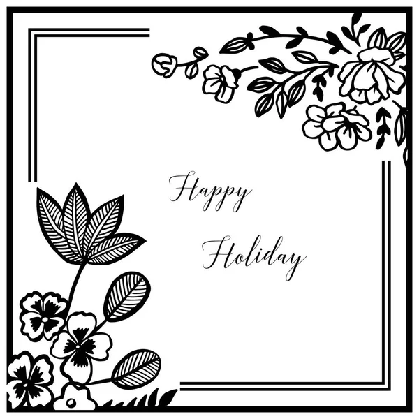 Vector illustratie tekst gelukkige vakantie met verschillende sierlijke bloemen frame — Stockvector