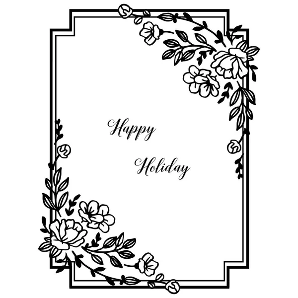 Vector illustration various design flower frame with lettering happy holiday — Stock Vector