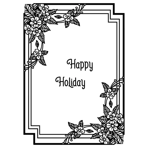 Illustration vectorielle lettrage vacances heureuses avec cadre de couronne mignon — Image vectorielle