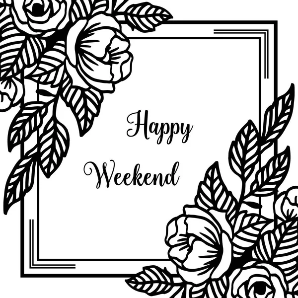 Vektor Illustration verschiedene Blumenrahmen mit Schriftzug glückliches Wochenende — Stockvektor