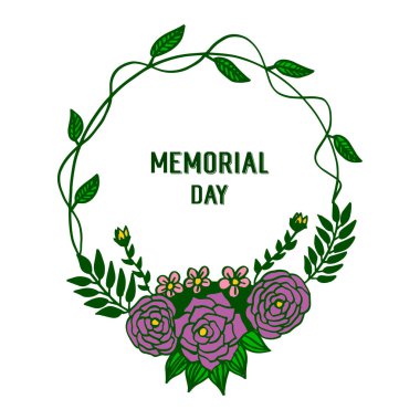 Yuvarlak mor gül çelenk çerçeveleri ile anma günü Vektör illüstrasyon şekil kartı