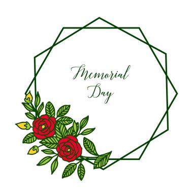 Çerçeve çiçek kırmızı ve yeşil yaprakları ile Vektör illüstrasyon poster anma günü