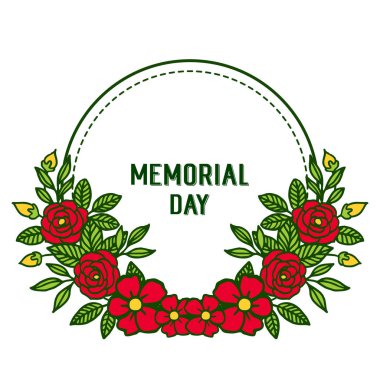 Vektör illüstrasyon dairesel kırmızı gül çiçek çerçeve ile anma günü yazma