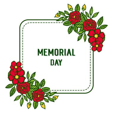 Sanat kırmızı gül çelenk çerçeve ile Vektör illüstrasyon davet kartı anma günü