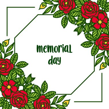 Parlak kırmızı çiçek çerçevesi ile anma günü Vektör illüstrasyon tasarım kartı