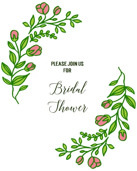 Vektor Illustration Einladung Karte Brautdusche mit Textur grün Blatt Blumenrahmen — Stockvektor