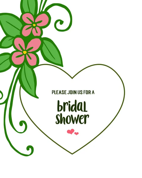 Vektör illüstrasyon tebrik kartı yeşil yapraklı çiçek çerçeveleri çiçek ile gelin duş — Stok Vektör