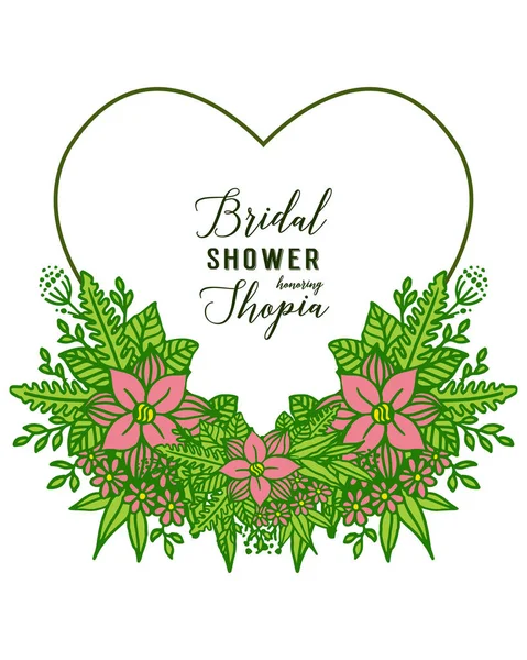 Vetor ilustração cartão de saudação chuveiro nupcial com flores verdes armações folhosas flores — Vetor de Stock