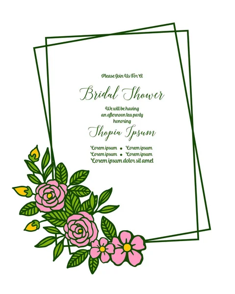 Vector illustration invitation card bridal shower with various artwork rose pink flower frame — Stock Vector