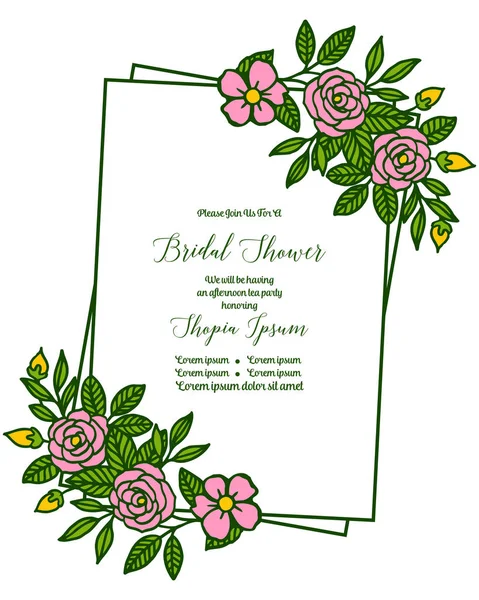 Illustration vectorielle décor de carte de douche nuptiale avec motif cadre fleur rose — Image vectorielle