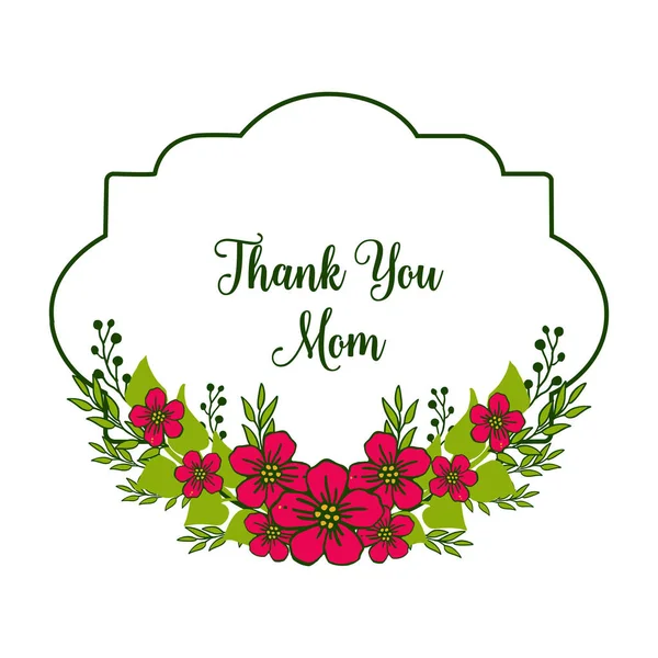 Διάνυσμα εικόνα επιστολή ευχαριστώ μαμά με φωτεινό κόκκινο σκελετό λουλουδιών — Διανυσματικό Αρχείο