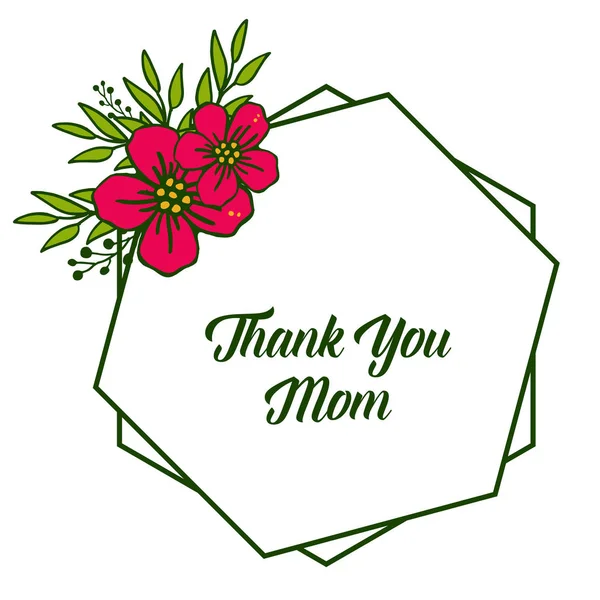 Διάνυσμα απεικόνιση ευχετήρια κάρτα Ευχαριστώ μαμά με τέχνη κόκκινο λουλούδι πλαίσιο — Διανυσματικό Αρχείο