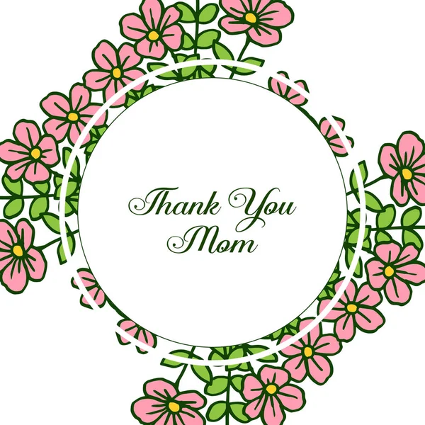 Vektor illustration ram blomma rosa och lämnar grönt för brev Tack Mamma — Stock vektor
