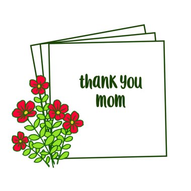 Vektör illüstrasyon afiş ile çeşitli zarif kırmızı çelenk çerçeve teşekkür ederim anne