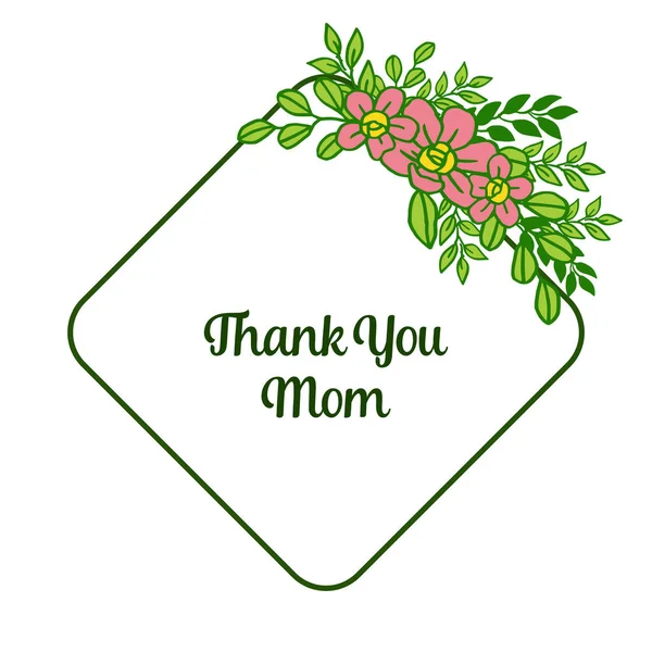 Vector illustration lettering thank you mom for various texture pink flower frame