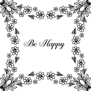 Yazı ile vektör illüstrasyon tasarım çiçek çerçevesi mutlu olmak