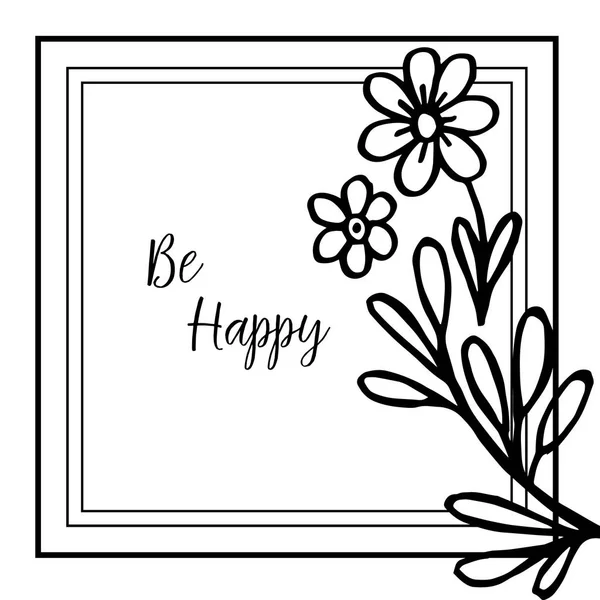 Vector illustratie mooie krans frame met decoratie schriftelijk be happy — Stockvector