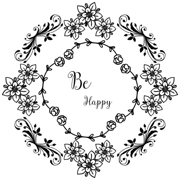Ilustración vectorial fondo de pantalla adornado de marco de flores con varias letras ser feliz — Archivo Imágenes Vectoriales