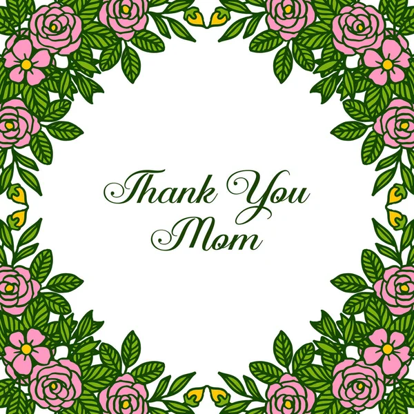 Carta de ilustración vectorial gracias mamá con adornado de marco de flor de rosa — Vector de stock