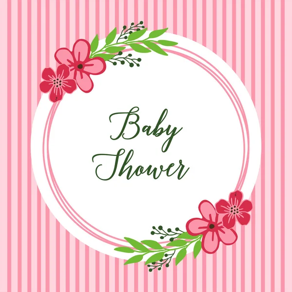 Vetor ilustração carta bebê chuveiro com padrão de moldura de flor rosa — Vetor de Stock
