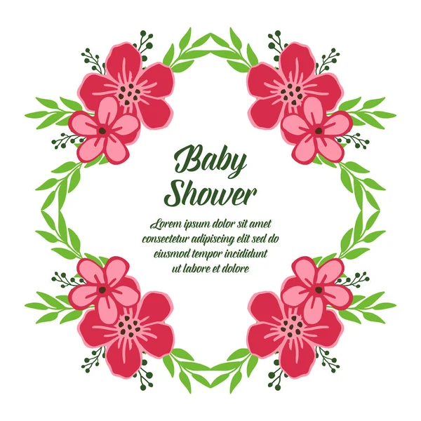 Tarjeta de felicitación de ilustración vectorial baby shower con marco de flor rosa lindo — Archivo Imágenes Vectoriales
