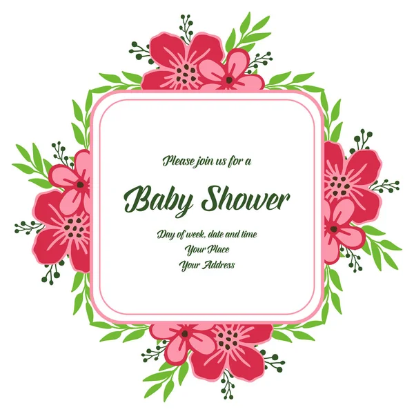 Vector illustratie wenskaart baby shower met schattige roze bloem frame — Stockvector