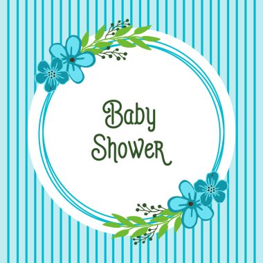 Vektör illüstrasyon çeşitli parlak mavi çelenk çerçeveleri ile bebek duş yazma