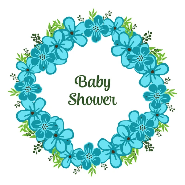 Vector illustration decorative of card baby shower with crowd of blue flower frame — Stock Vector