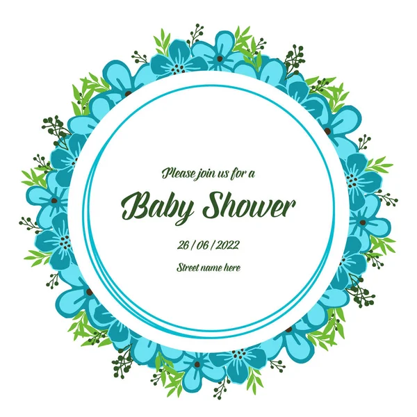 Illustration vectorielle décorative de la carte bébé douche avec foule de cadre de fleur bleue — Image vectorielle