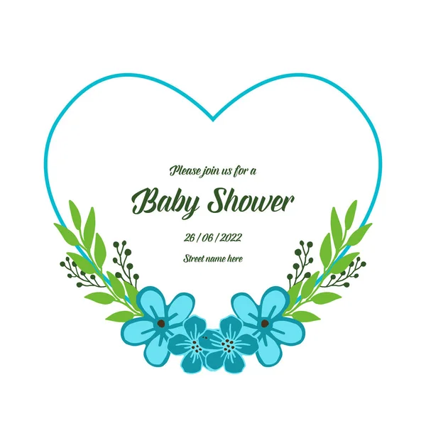 Vektor Illustration dekorativ der Karte Baby-Dusche mit Menge von blauen Blumenrahmen — Stockvektor