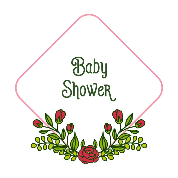 아기 샤워를위한 흰색 배경에 고립 된 벡터 그림 빨간 꽃 프레임 — 스톡 벡터