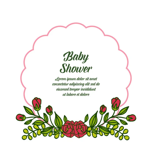 Vector illustration various pattern red wreath frame for letter baby shower — Stock Vector