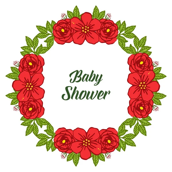 벡터 일러스트 인사말 카드 베이비 샤워를 위한 다양 한 귀여운 빨간 꽃 프레임 — 스톡 벡터