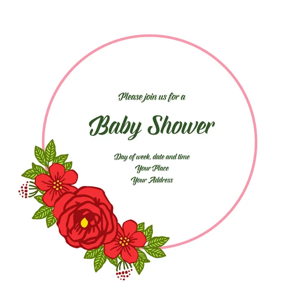 Illustration vectorielle motif art rose rouge cadre de fleur pour poster bébé douche — Image vectorielle