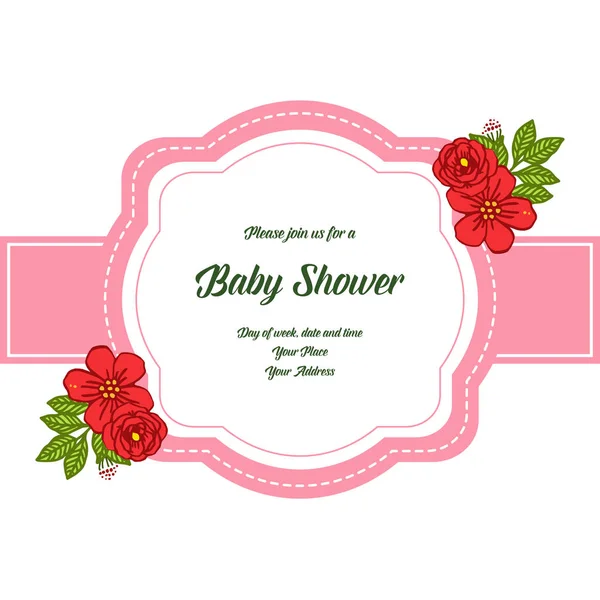 Vetor ilustração arte vermelho rosa flor moldura para o design do cartão de chá de bebê —  Vetores de Stock