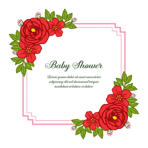 Illustration vectorielle fleurs roses rouges cadres fleurit pour la décoration de la carte bébé douche — Image vectorielle