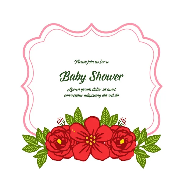 Векторная иллюстрация украшения карточки baby shower с очень красивой рамкой из красного венка розы — стоковый вектор