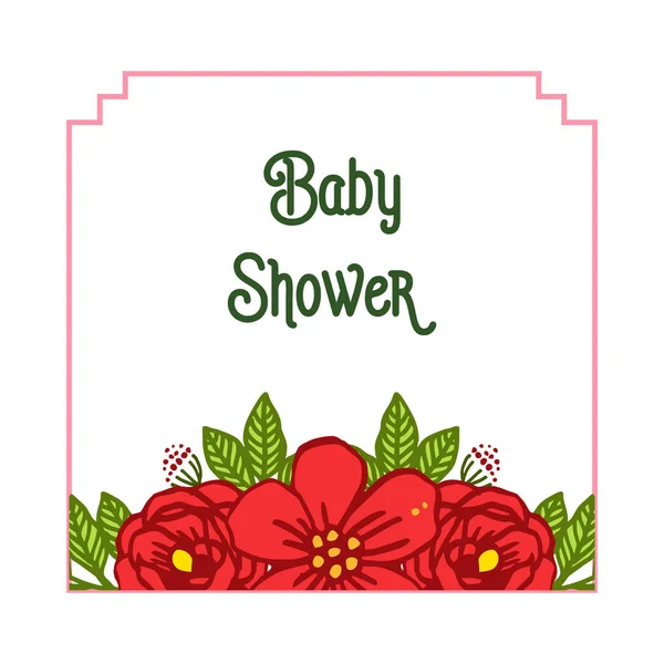 Estilo de ilustración vectorial de la ducha del bebé de la tarjeta con marcos rojos del bouqet de la rosa florecen — Archivo Imágenes Vectoriales