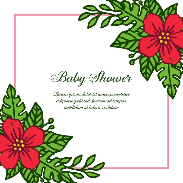 Illustration vectorielle poster baby shower pour fleurs cadre rouge — Image vectorielle