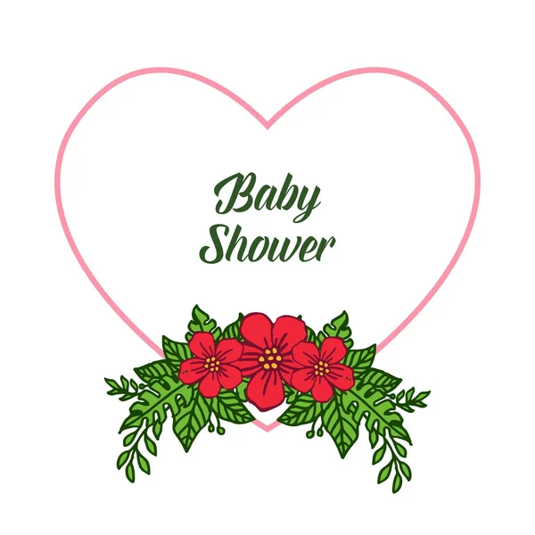 Vektor Illustrationskarte Baby-Dusche für Rahmen Blume rot und Blätter grün — Stockvektor