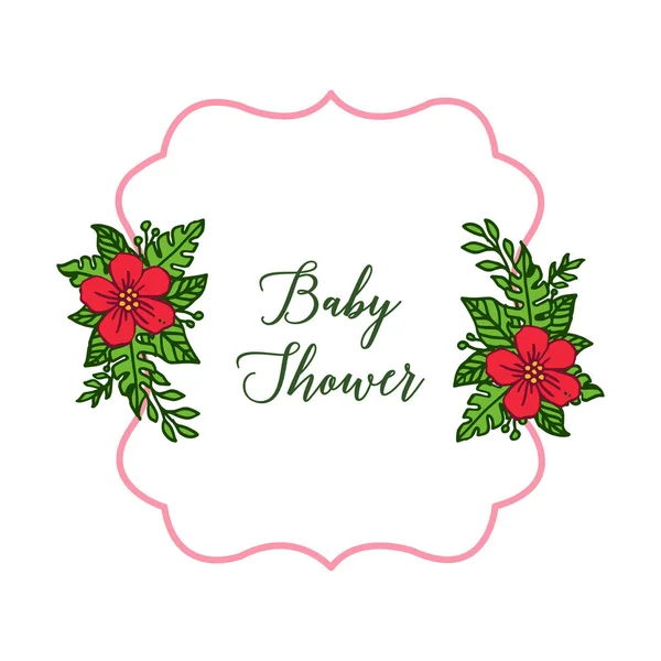 Plantilla de ilustración vectorial baby shower para marcos de flores rojas brillantes — Archivo Imágenes Vectoriales