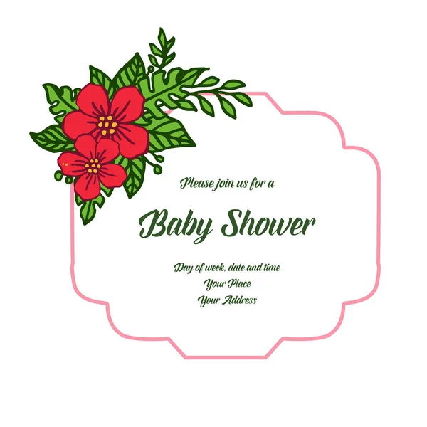 Vector ilustracja szablon Baby Shower dla jasnych czerwonych kwiatów ramek — Wektor stockowy