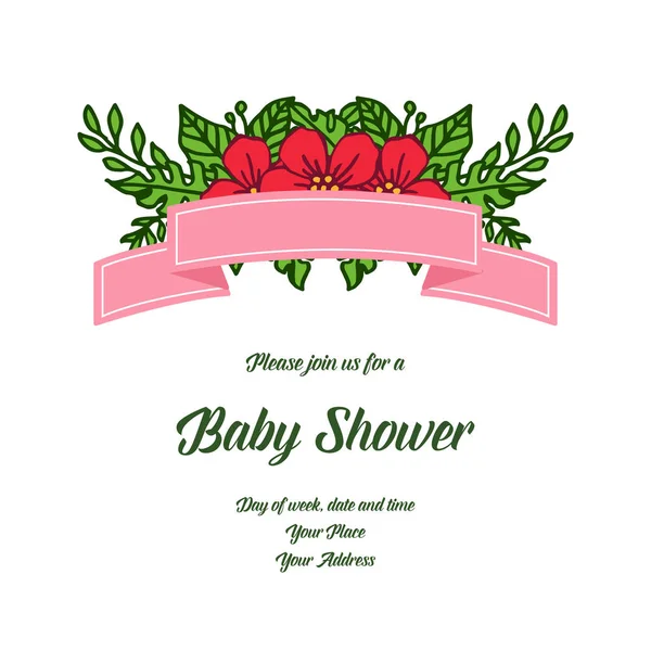 Vetor ilustração cartão de saudação chá de bebê para molduras de flores vermelhas padrão —  Vetores de Stock